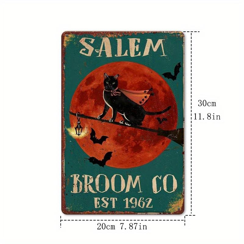 

2D Charming Vintage Salem Broom Built in 1962 , a Black Cat Riding a Broom, Halloween Decor, Fun Home Decoration Sign 20x30cm（7.8x11.8inch）