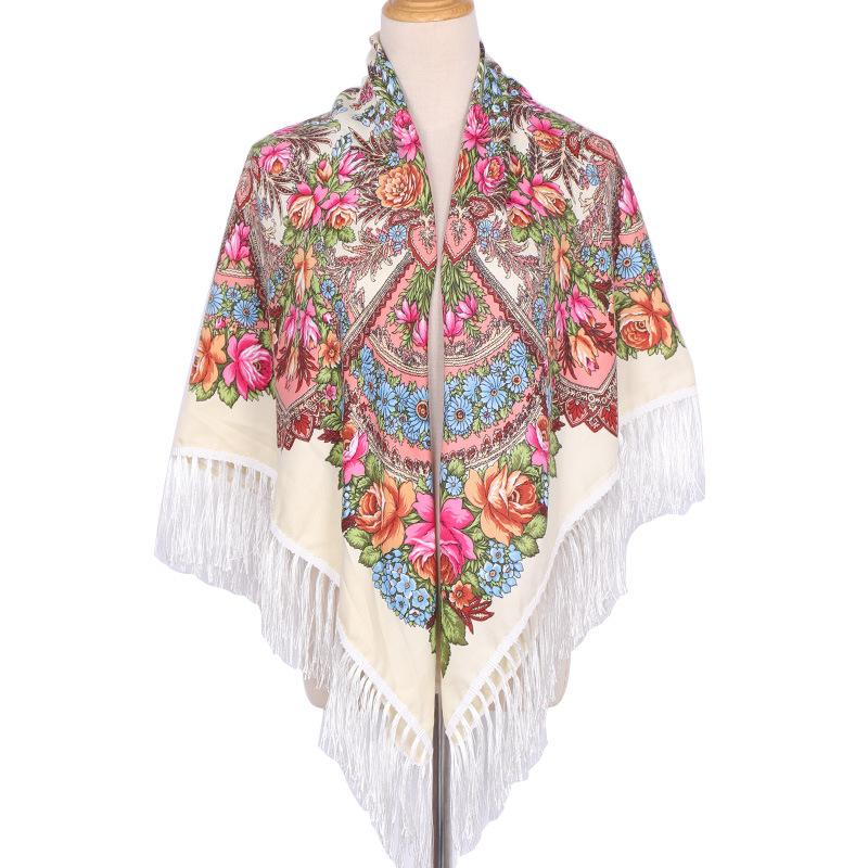 Bohemian Shawl Women Scarf Square Autumn And Winter Warm Cloak Printed Tassel Headscarf Retro Blanket Large Size Bufanda