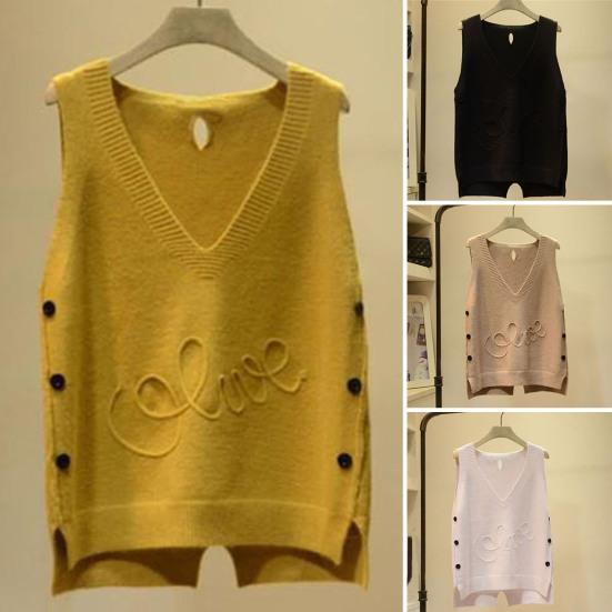 

Женский жилет, весенне-осенний жилет с v-образным вырезом и боковыми пуговицами, жилет с высоким и низким подолом, вязаный свитер без рукавов, пуловеры, свободные топы