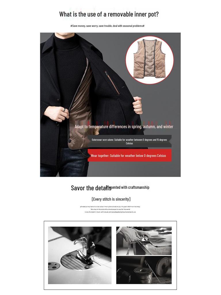 2025 Winter Men's Fashion Wool Coat, Double-Sided with Suit Collar, White Goose Down, Trendy Warm Outerwear