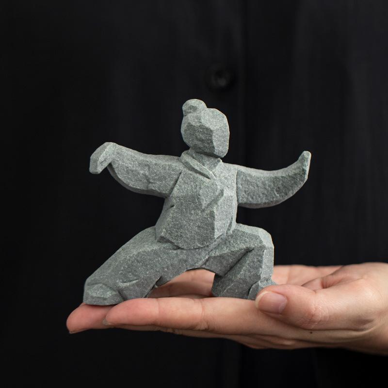 Stone-made New Chinese Martial Arts Figure Tai Chi Kung Fu Home Desktop Tea Table Creative Ornaments Niche Decoration Crafts