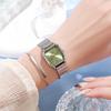 No Gift Box Square Bamboo Steel Strap Small Dial Ladies Quartz Watch   One-piece Bracelet 2-piece Set