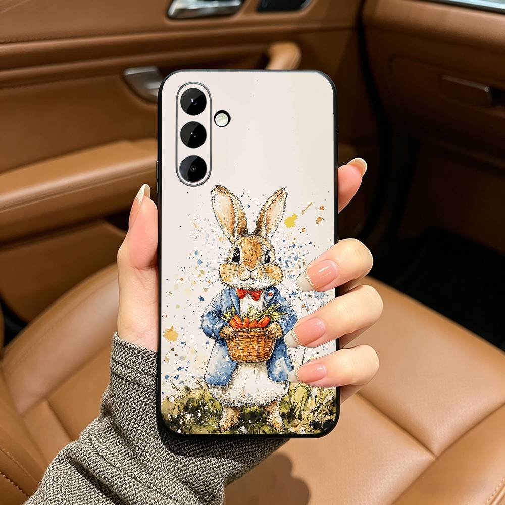 Cute R-Rabbit P-Peter Black Soft Silicone Phone Case for Samsung Galaxy A73, A71, A72, A70, A53, A52, A51