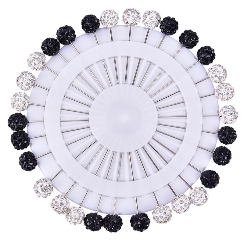 30Pcs Safety Pin Muslim Hijab Scarf Pin  Ball Brooch Straight Head Pin