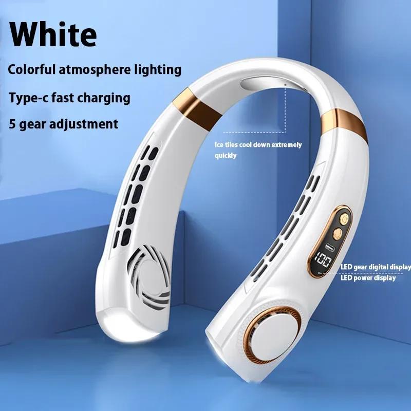 Ventilatore da collo ricaricabile 5 velocità Portatile Display digitale 4000mAh Ricaricabile Senza pale Ventilatore elettrico Condizionatore d'aria Per Sport