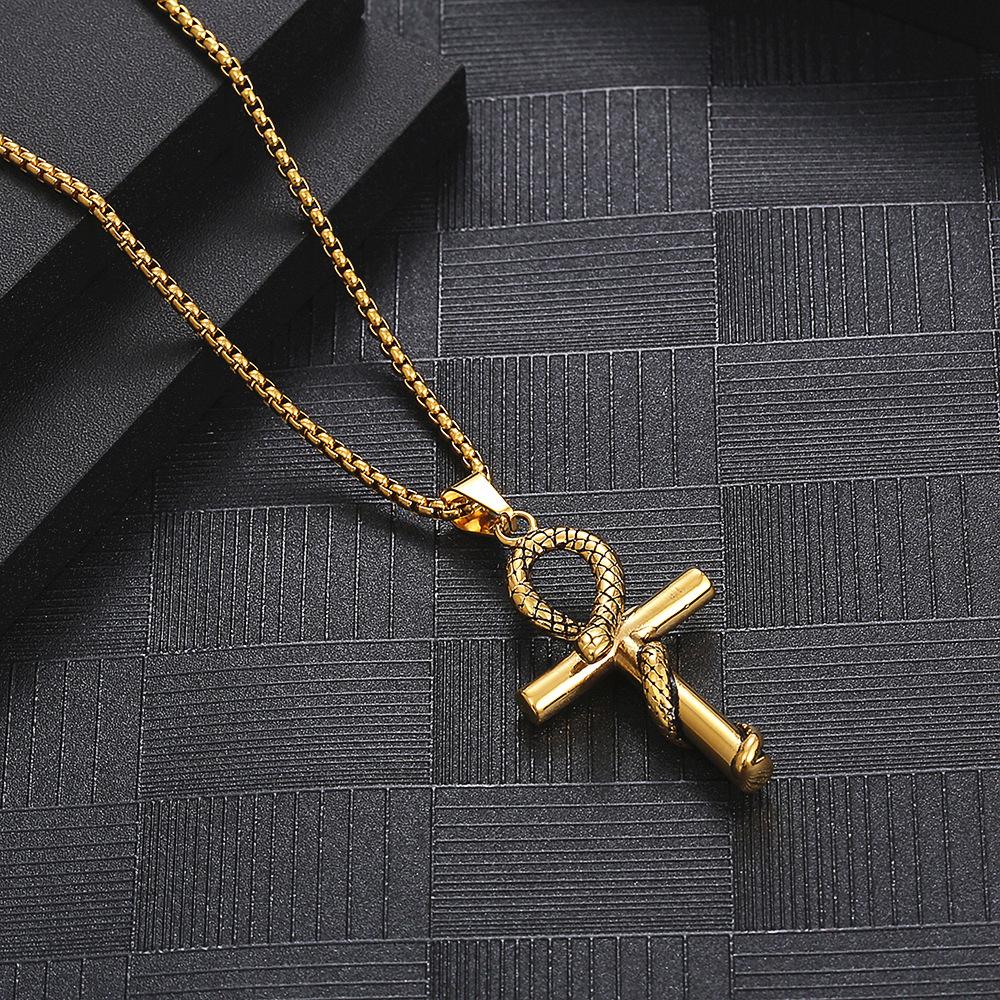 Ancient Egyptian Anka Pendant Retro Serpentine Cross Trendy Men and Women Versatile Personalized Necklace Accessories