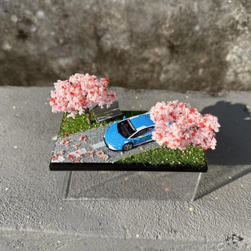 1:64 Cherry Blossom Scene Acrylic Display Box Home Decor Stand Mini Ornament Shooting Scene Boys Collection Gift