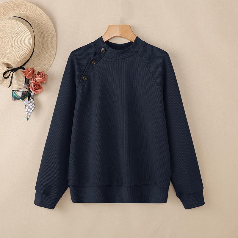 

ZANZEA Женская повседневная однотонная блузка с круглым вырезом и длинным рукавом L тёмно-синий