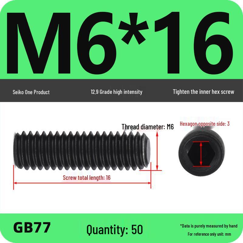 Class 12.9 Inner Hex Flat Head Headless Grub Screw M3-M12
