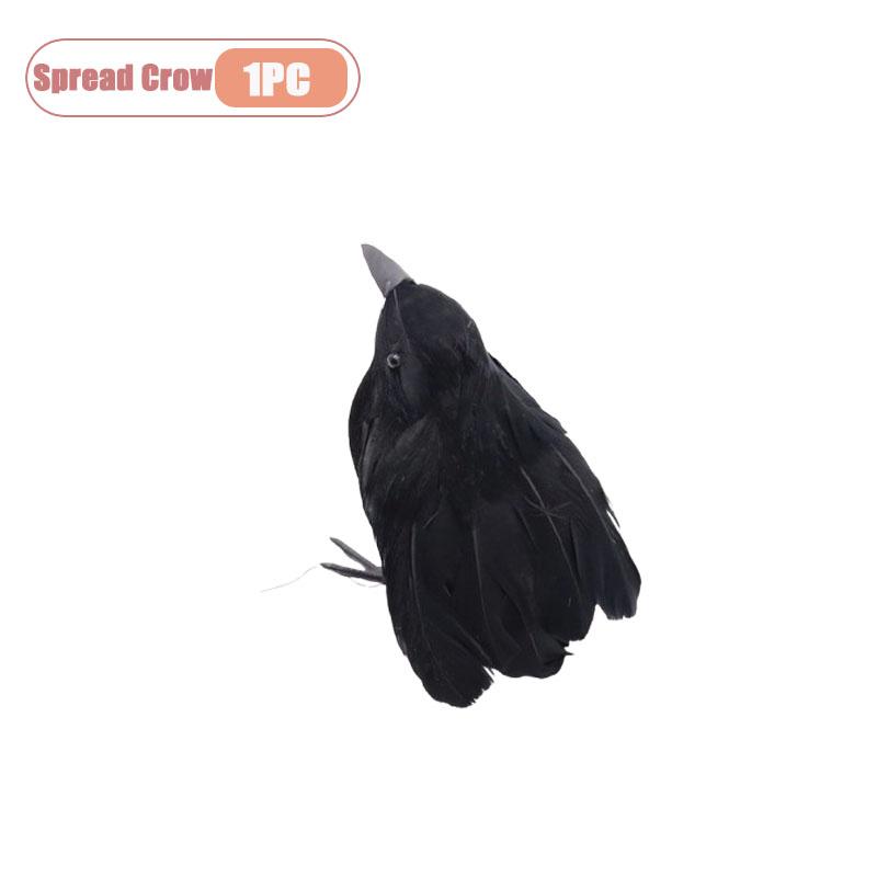 1-9PCS Artificial Black Raven Flocked Feathers Halloween Ghost Party Decoration Spooky Bird Model for Graveyard Scene Prop Favor