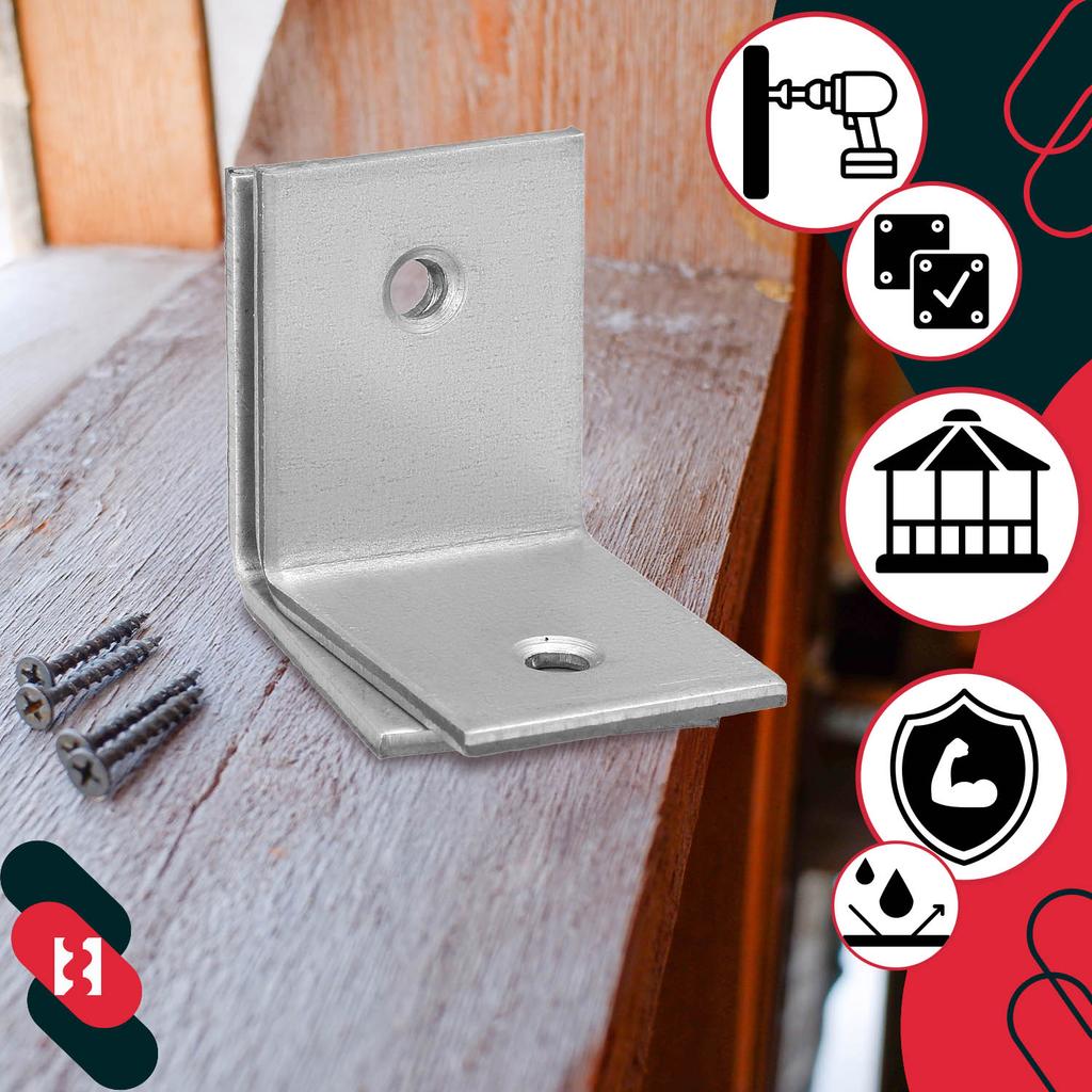 KOTARBAU® Carpenter's Angle Construction Connector Stainless Steel Galvanized 30 X 30 X 25 MM Set of 100 PCS