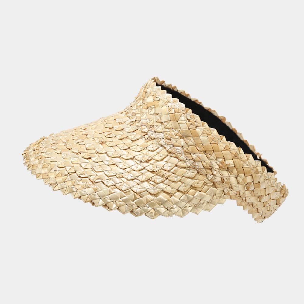 Simple Rattan Weaving Women Sunshade Hat Anti-UV Wide Brim Sun Visor Hat Sunshade Straw Beach Hat Resort