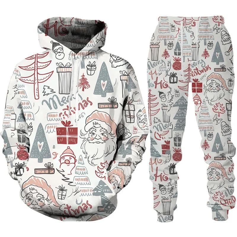 New Year Christmas Hoodies Sets Y2k Men Pants Santa Claus Men's 3D Printed Tracksuit Set Novelty Oversize Loose Man Streetwear