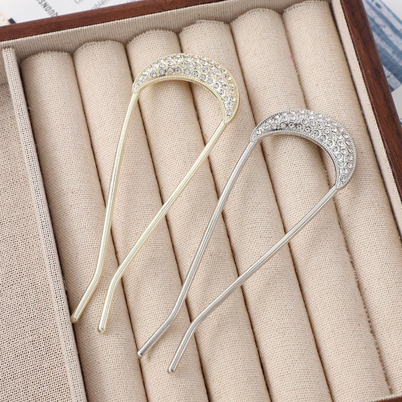 Retro High-End Rhinestone U-Shaped Hairpin, Women'S Jewelry, Back Of The Head, Ball Head, Disc Hair Artifact, Plug Comb, Simple Hair Accessories