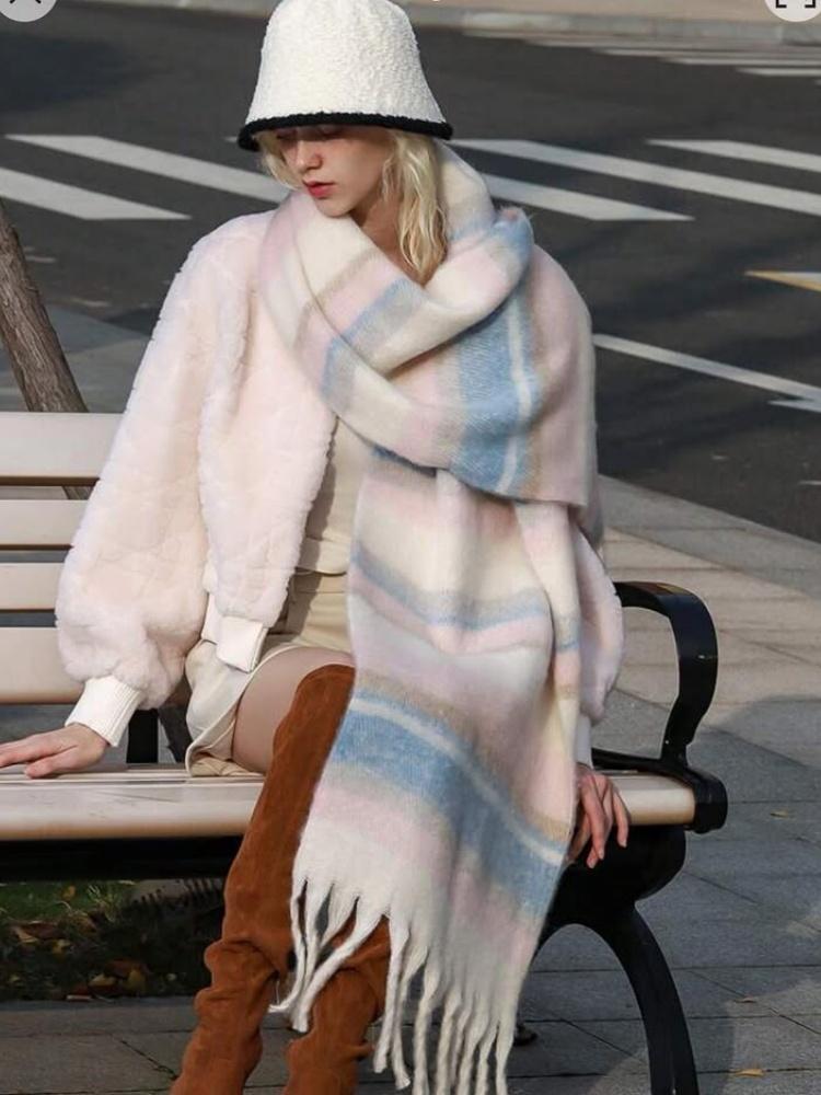 Faux Cashmere Winter Warm Women Scarf Multicolor Soft Blanket Wrap Shawls Foulard Pashmina Neckerchief Tassel Bufanda