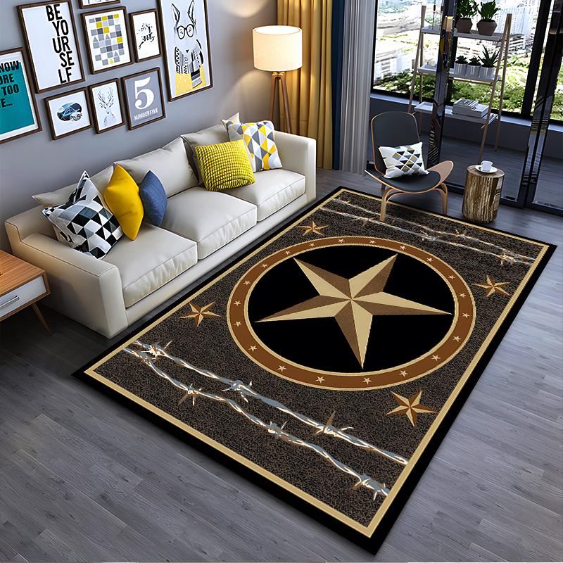 Golden Star with Barbed Wire Pattern Rug Non-slip rug suitable for living room and bedroom sofas