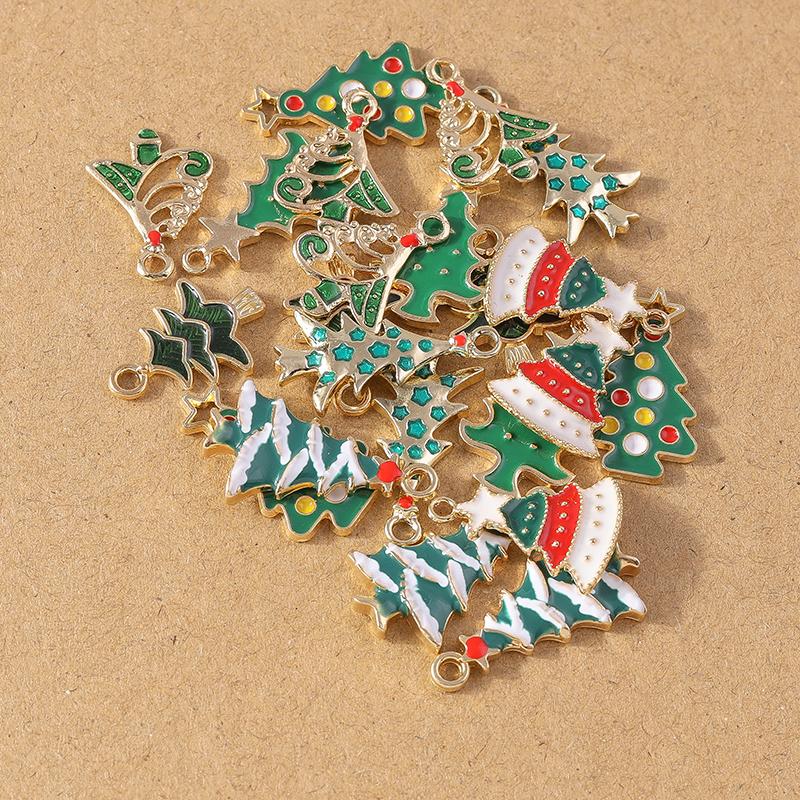 10pcs Enamel Christmas Tree Snowman Pendant Charms for Jewelry Making Christmas Earrings Necklaces DIY Accessories Supplies