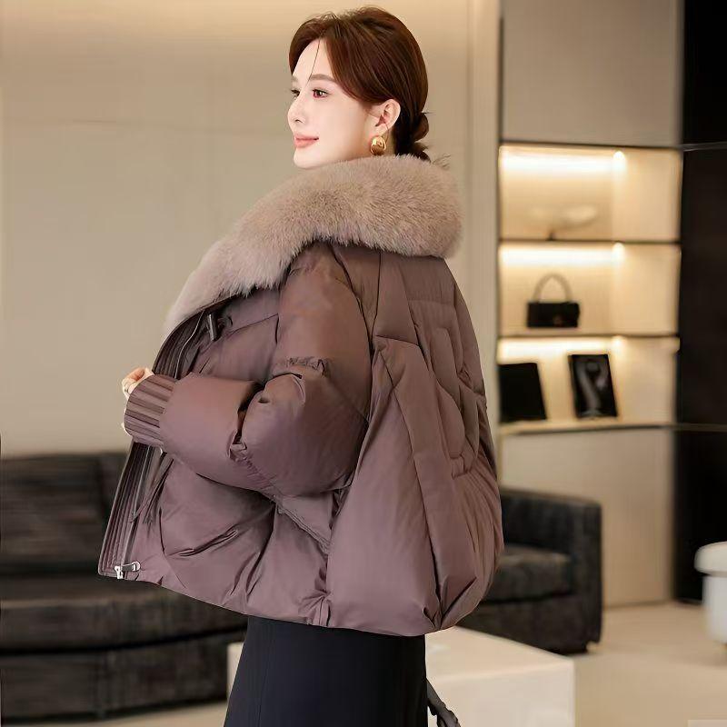 Kışlık Kısa Dolgulu Mont Modaya Uygun Genç Tasarım Büyük Kürk Yakalı Sıcak Pamuklu Ceket