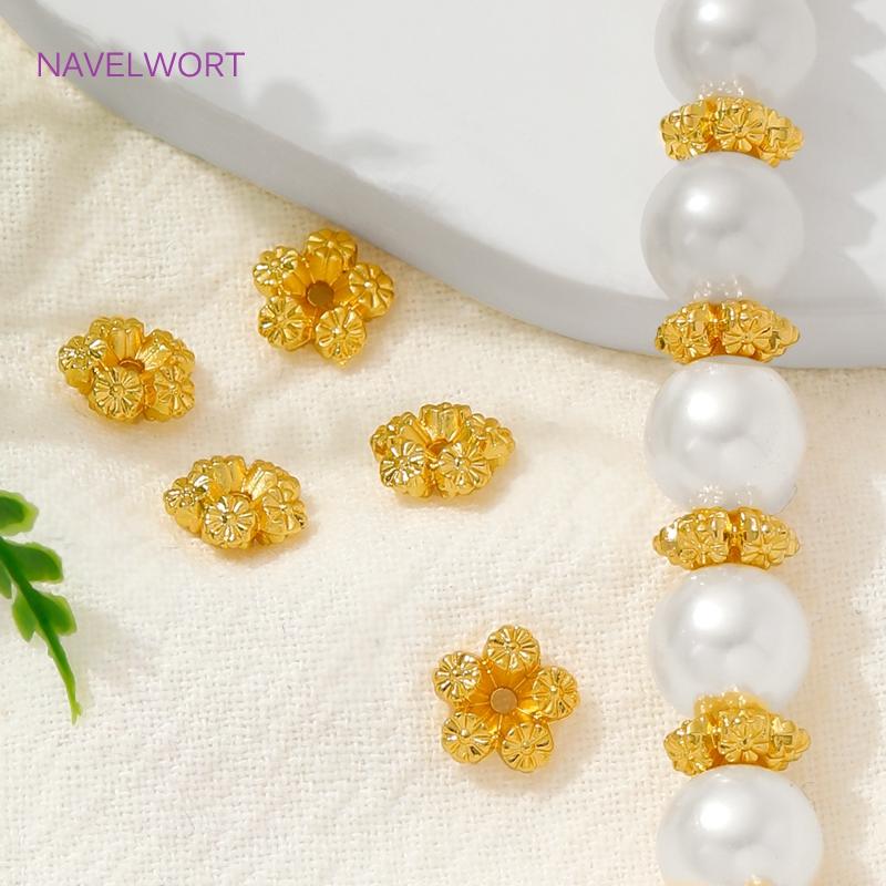 18K Gold Plated Brass Flower Spacer Beads For Jewelry Making,Separators For beads,Accessories For Bracelets,DIY Beading Supplies