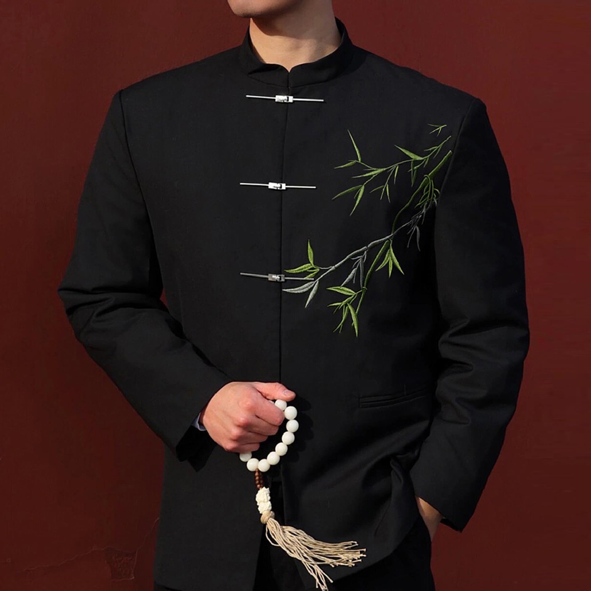 

Emerald Bamboo Zhongshan Suit: Men s High-End Stand Collar Jacket & Tang Suit Set M 50-60 kg