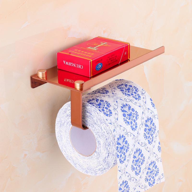304 Stainless Steel Toilet Paper Holder with Phone Shelf and No-Drill Installation