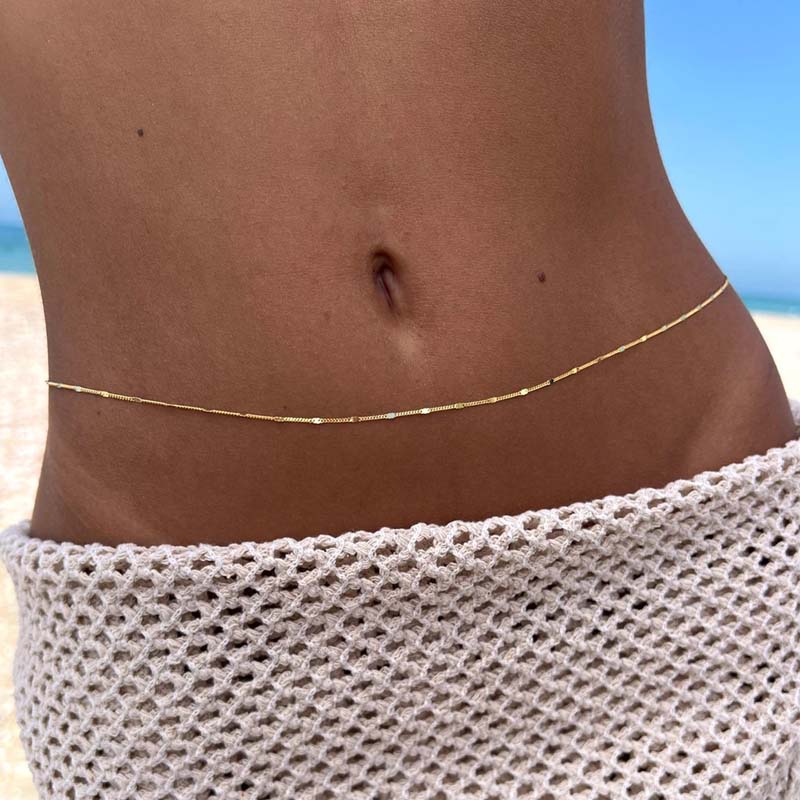Sexy Gold Color Thin Waist Chain for Women New Simple Metal Shiny Sequin Belly Chain Bikini Body Jewelry Accessories Wholesale