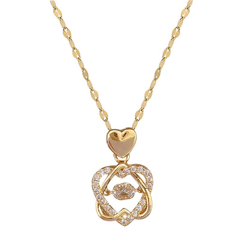 Heart-To-Heart Printing, Smart Light Luxury Temperament, Gorgeous Full Diamond Necklace, Female Versatile Collarbone Chain, Titanium Steel Chain