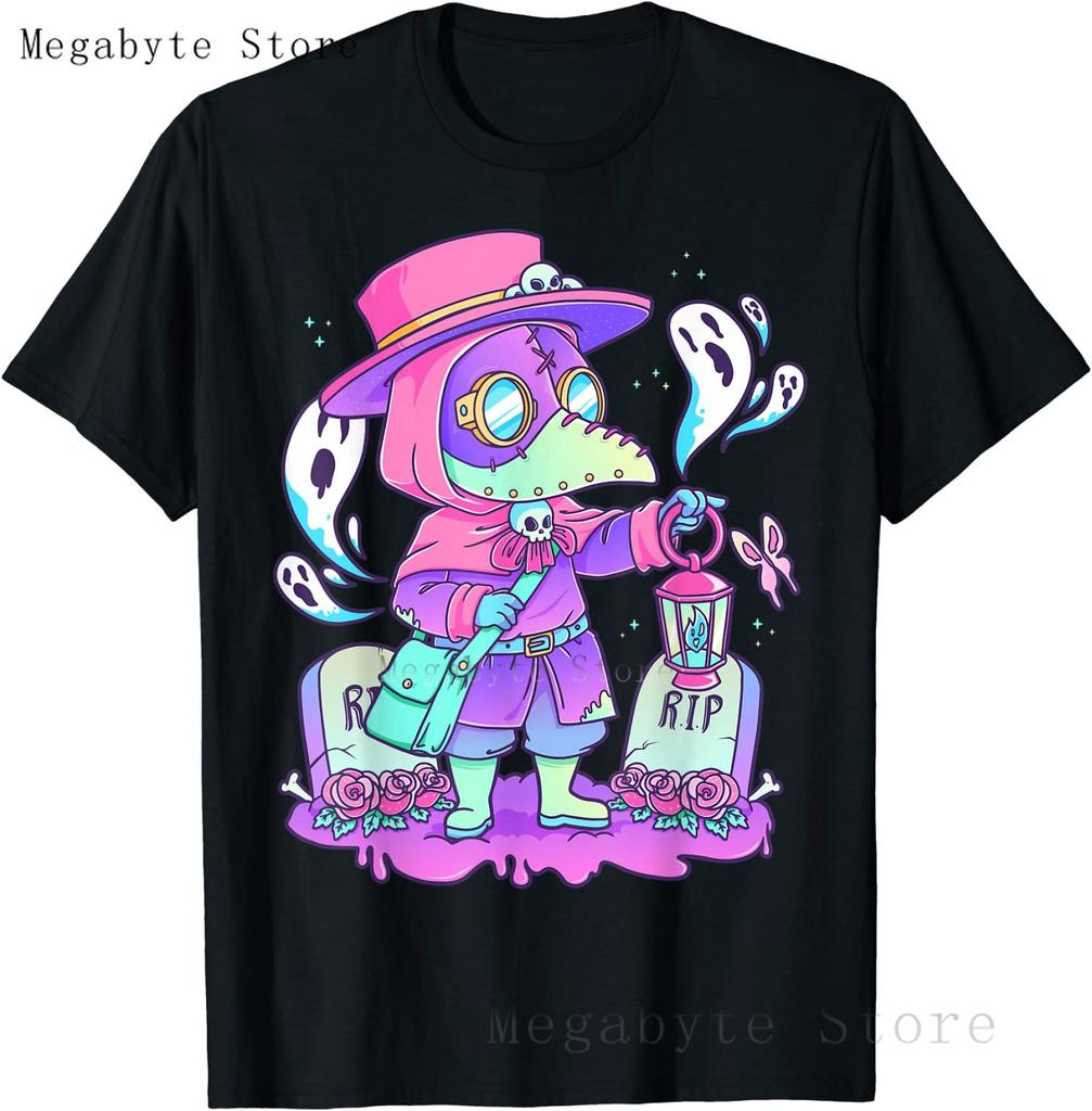 Totenkopf und Krähe Ziege Retro Ästhetik Pastell Goth Kunst T-Shirt Damen Kawaii Anime Kleidung Mann T-Shirts Oberteile Vintage Unisex T-Shirt