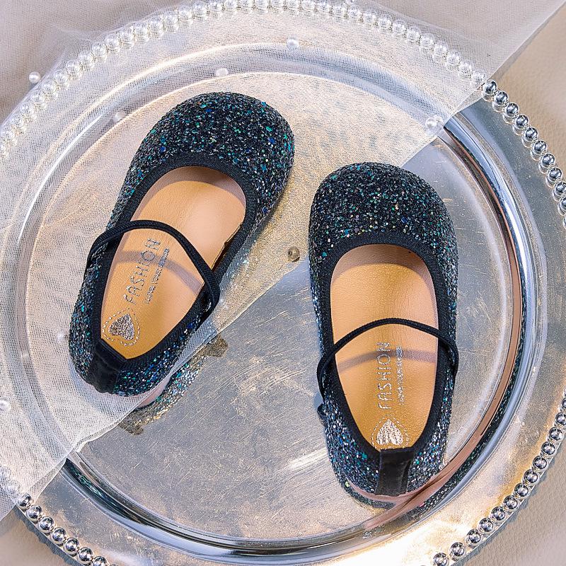 Girls' Crystal Princess Ballet Flats: Shiny Sequin Soft-Sole Closed-Toe Shoes for Spring/Autumn 2025