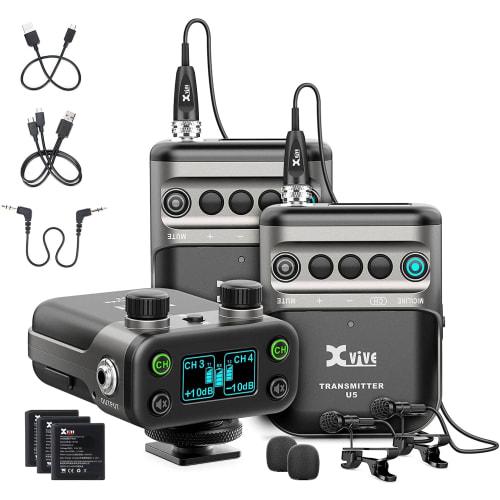 Xvive U5T2 Wireless Pin Microphone System, 2.4GHz Digital Wireless System, 2-Channel (TX+TX+RX Kit), Certified by Technical Standards Approvals in Jap