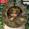 Enchanted Forest Fairy Door Round Wood Wall Art, 2D Printed Hanging Decor, Bohemian Butterfly Floral Accent
