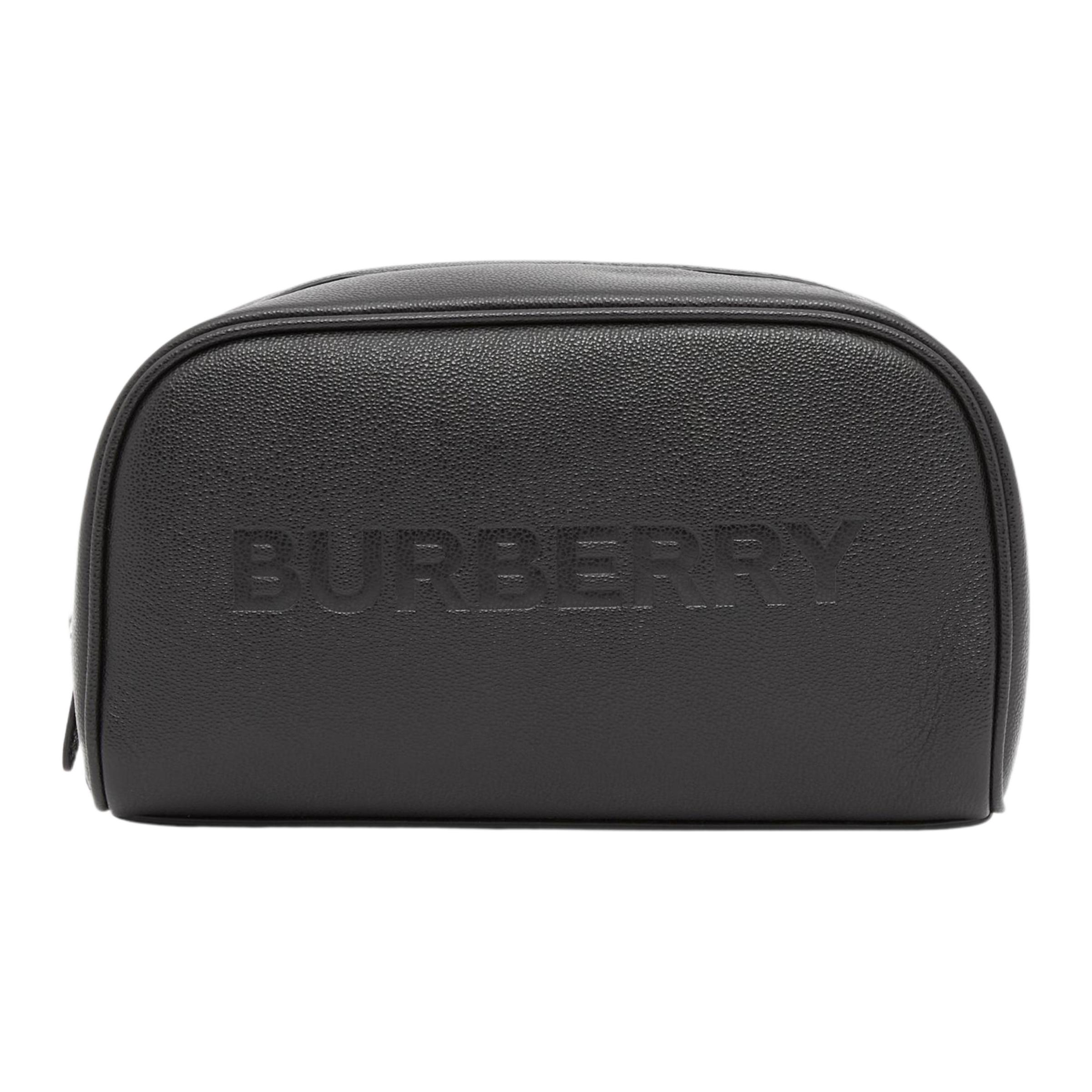 

Burberry Embossed Logo Grainy Leather Zip Pouch Black Genuine Leather Travel Toiletry Bag for Women Women Daily Use 80613631 Basic Set (Bag+Dust Bag)