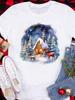 (Asian Size) Tee Top Festival  Merry Christmas New Year Holiday Casual Women Sweet Trend Watercolor Print Lady Short Sleeve Fashion Graphic T-shirts