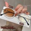 Oval Silver Small Frame Anti-Blue Light Photochromic Myopia Glasses, Prescription-Compatible, Plain Face Literary Design