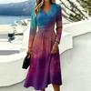 Women's Casual Print Long Sleeve V-Neck Dress with Pocket