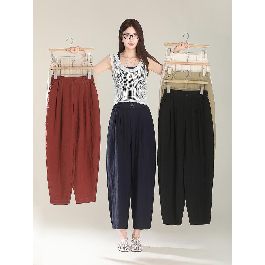Tencel Linen Pants Women's Summer Thin Cotton and Linen Wide-leg Pants Cropped Pants Bloomers Commuter Casual All-match