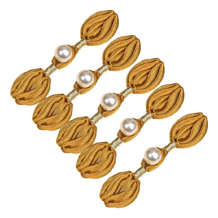 5Pcs Pearls Embellished Flower Shape Cheongsam Button Decorative Chinese Knot Button For Dress Cloaks Coat Sewing Craft