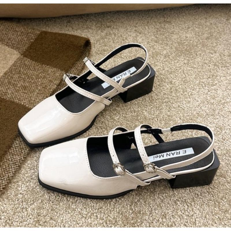 Fashion Black Summer Women's Thick-heeled Sandals Square Toe Slip on Shoes for Woman Ballet Flats Comfortable Bow Women's Sandals