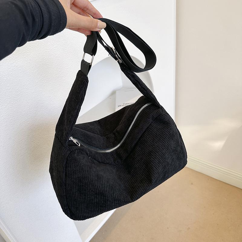 Velká retro plátěná taška přes rameno z manšestru pro ženy 2023 - Ležérní crossbody taška pro studenty