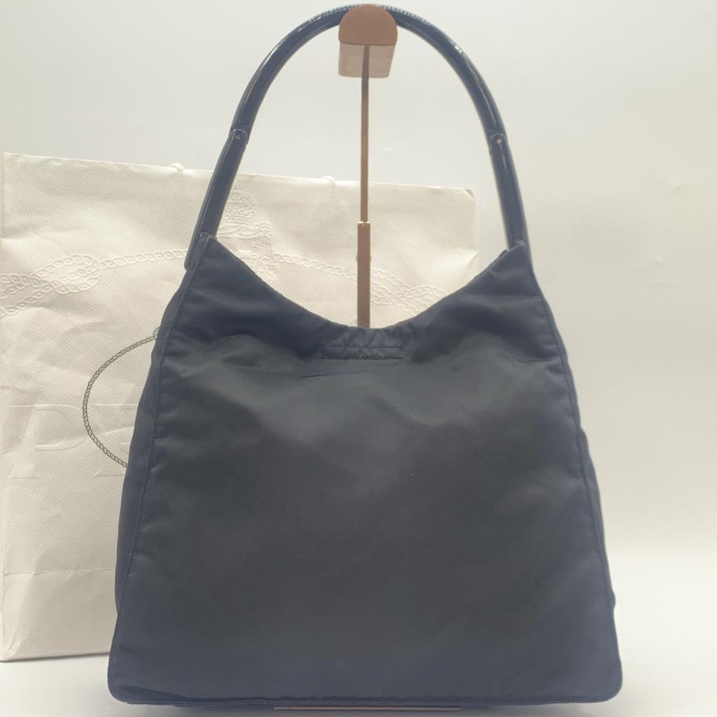 Prada Handbag Tote Shoulder Bag Tessuto Nylon Single Semi Shoulder Plastic Handle Arm Black