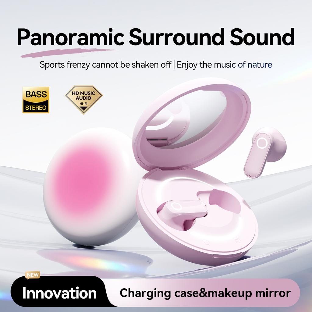 Bluetooth 6.0 Earbuds TWS Wireless Earphones Ambient Noise Cancellation Extra-Long Battery Life Makeup Mirror Headphones For Android iOS