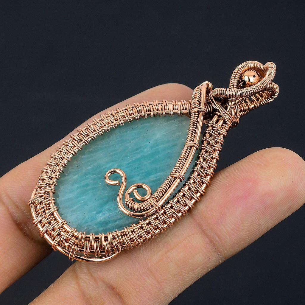 Amazonite Pendant, 999 Copper Wire Wrapped Pendant Handmade Gemstone Jewelry, Gifts For Wife Brand New Pendant