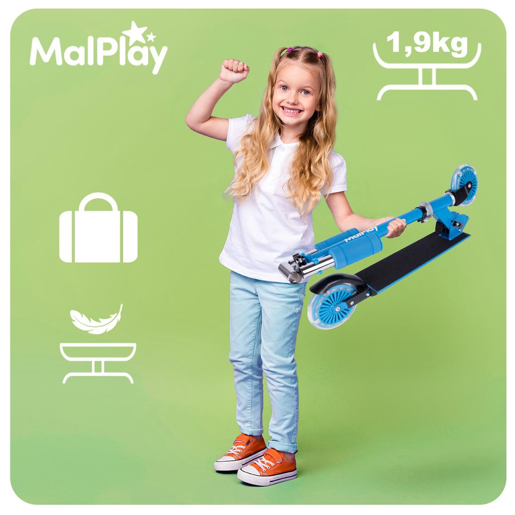 Blue 2-Wheeled Foldable Kids Scooter with LED Glowing Wheels