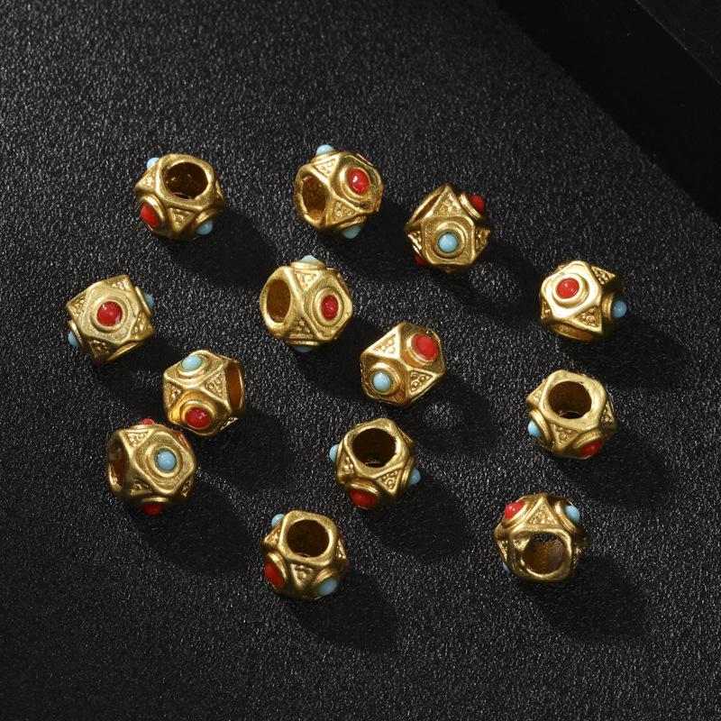 

Браслет из медных бусин с сохранением цвета, покрытых песочным золотом, с имитацией южного красного и зеленых сосновых бусин «глаз стрекозы» No specification