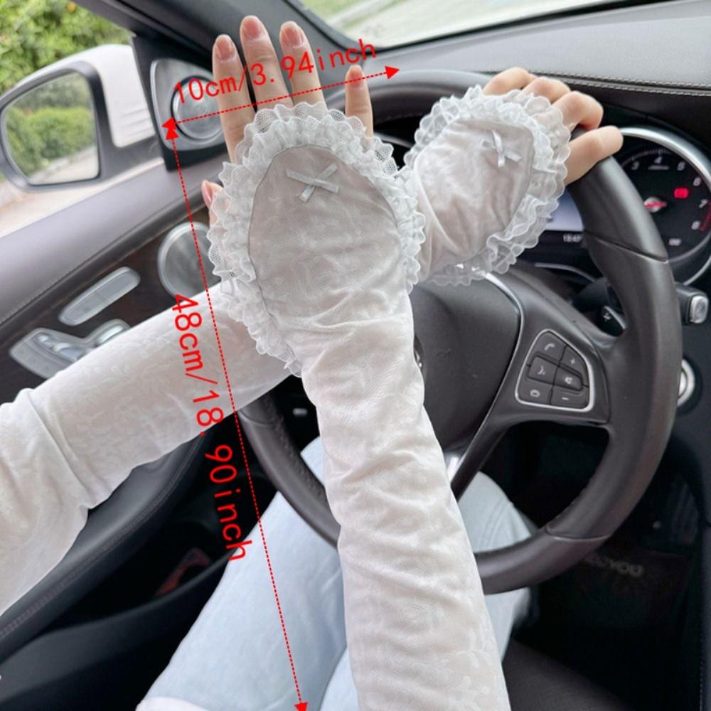 Breathable Sun Protection Sleeves Loose Fit Design Cooling Lace Arm Covers Elastic Trim Comfortable Sunscreen Arm Guards