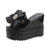 Summer New Muffin Bottom One-word Sandals High-heeled Bow Wedge Slippers Waterproof Table Slippers