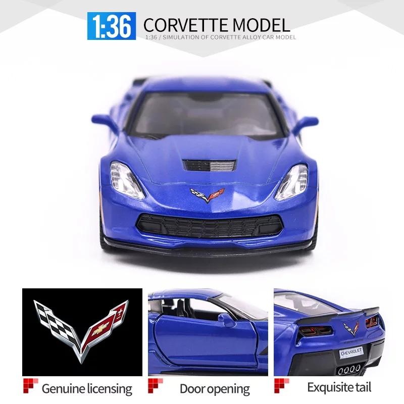 Chevrolet Corvette C7 Grand Sport Simulation Diecast & Toy Vehicle Pull Back Car & Doors Open RMZ City 1:36 Alloy Supercar Model