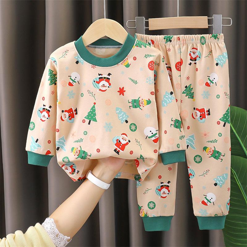 2026 Summer Children Full Sleeve Underwear Suits Baby Spring O-Neck Cartoon Cotton Pajama Set Long Pant Kids Home Wear Clothing Suit for Girl Boy