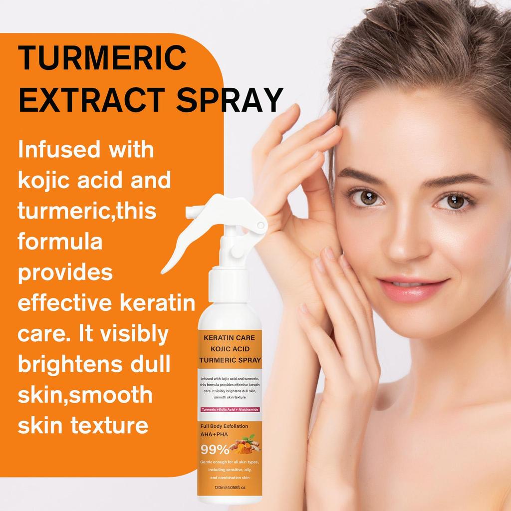 KERATIN CARE KOJIC ACID TURMERIC SPRAY-Exfoliate And Cleanse The Skin-Brighthen Dull Skin-Gentle Enough For All Skin Types, 120ml