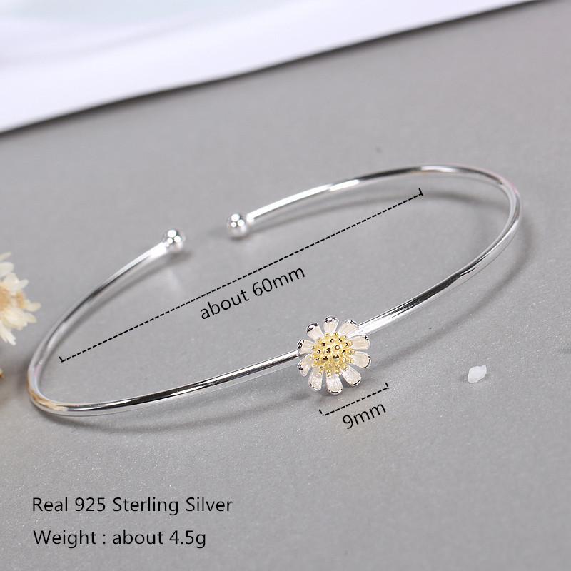 Buyee 925 Sterling Silver Flower Bangle Chrysanthemum Daisy Adjustable Open Hypoallergenic Fine Jewelry for Women Fashion Gift